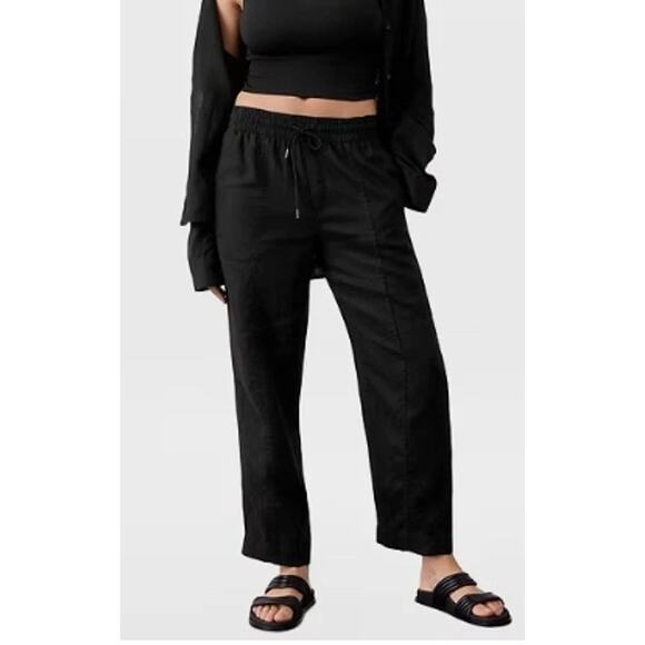 Athleta Pants - Athleta Retreat High Rise Linen Ankle Pant Black L Elastic Waist Pockets
